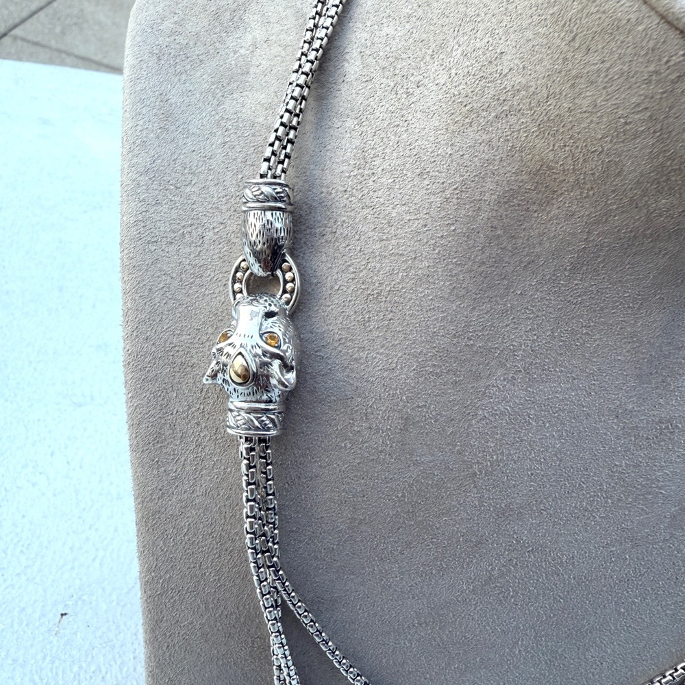 John Hardy JAI Silver N 24k Triple-Chain With Sculpted Lioness With Citrine Eyes
